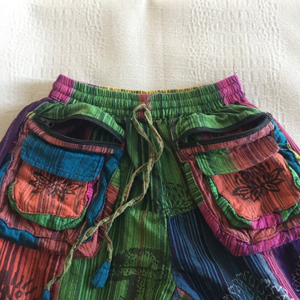 Harem Patchwork Baggy Hippie Pants with Big Box Pockets Size Small Boho - Picture 10 of 15
